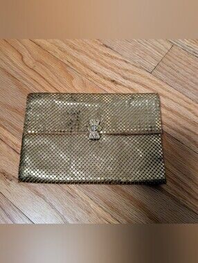 Vintage 1940s/50s Whiting & Davis Gold Metal Mesh Rhinestone Clutch Purse